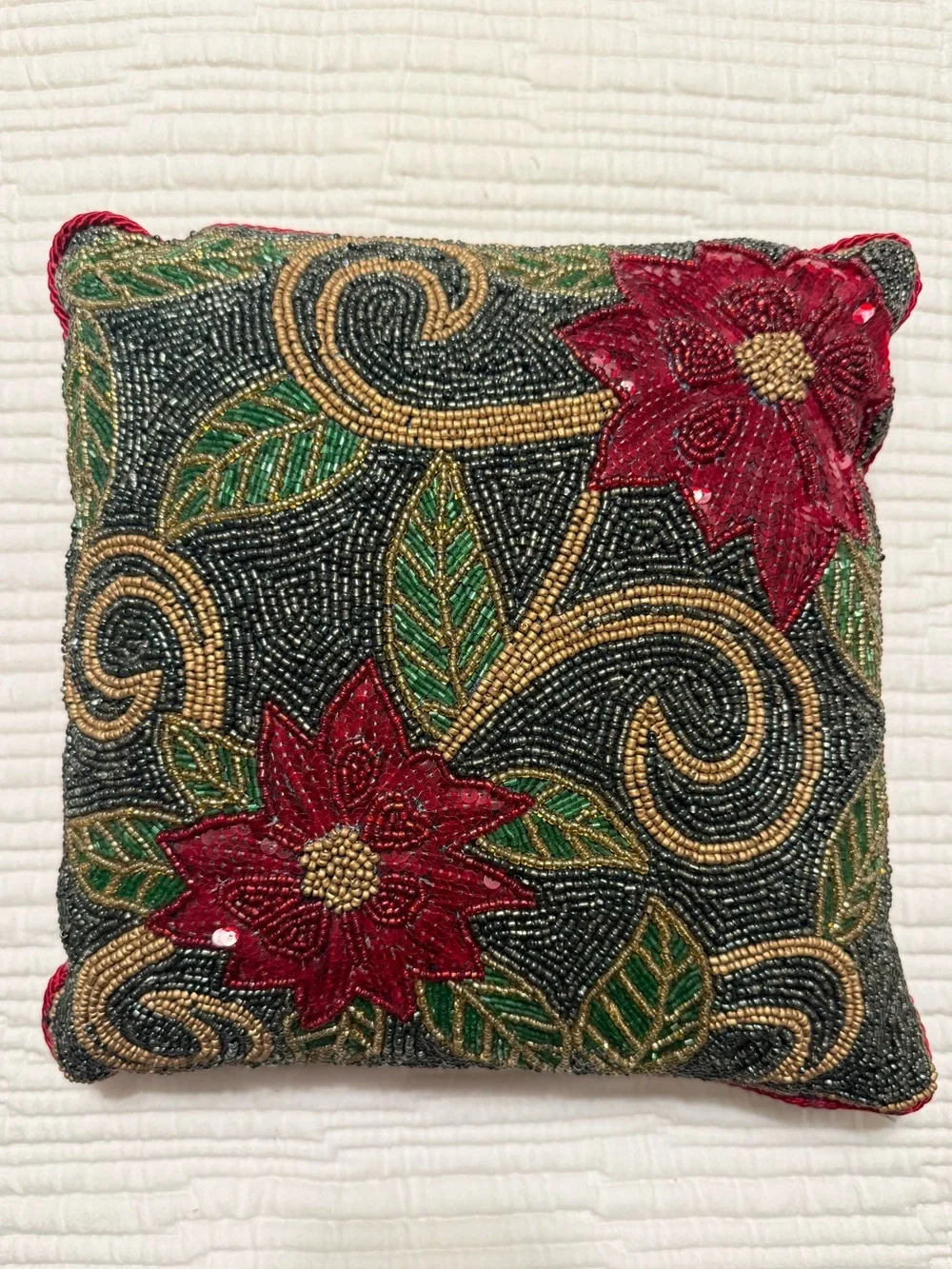 Pier 1 Beaded Poinsettia Holiday Throw Pillows (Two) GORGEOUS